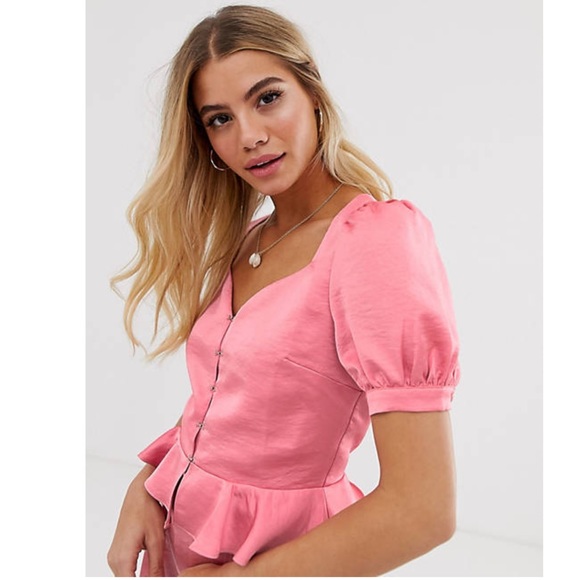 Moon River Tops - MOON RIVER Barbie Pink Satin Peplum Blouse Top Sz XS NWT Barbiecore